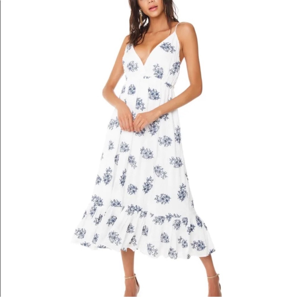 Blue Life Baylee white blue blossom embroidered midi dress Size XS